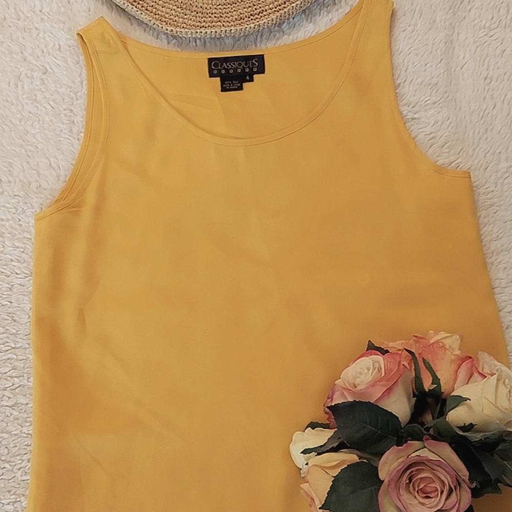 Classiques Brand, Yellow 100% Silk Tank Top, Size 4, Two Layers Front and Back